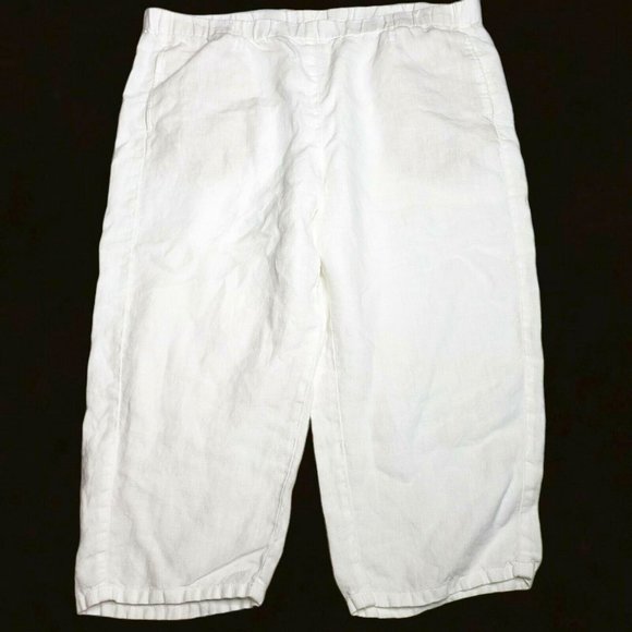 J. Jill Women's Size L Wide Leg Beach Comber 100% Linen Pants White Pockets - Picture 1 of 9